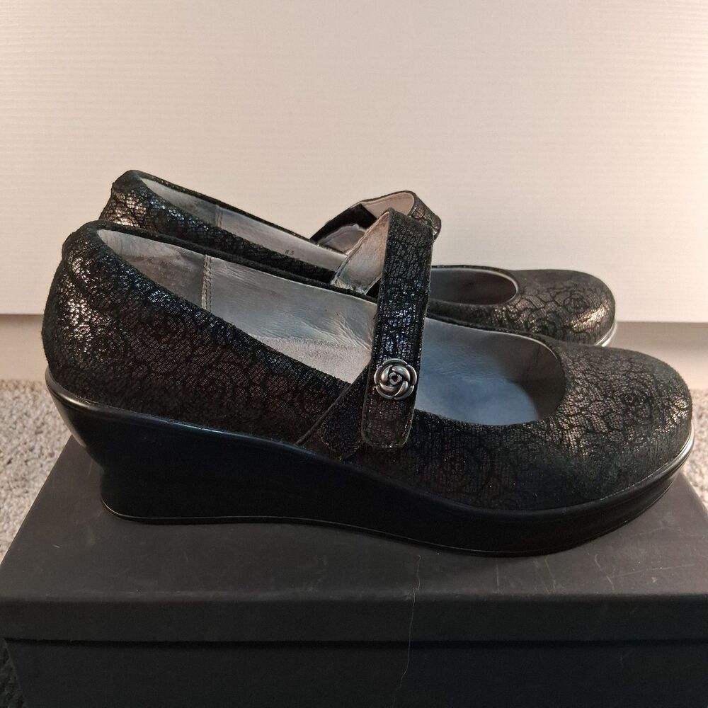 Alegria Flair Pewter Florette Mary Jane Wedge Pumps Women's Size 8.5 - Picture 4 of 13